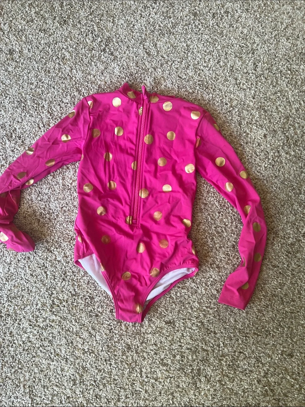 Mini Boden Hot Pink One-Piece Swimsuit with Gold Polka Dots